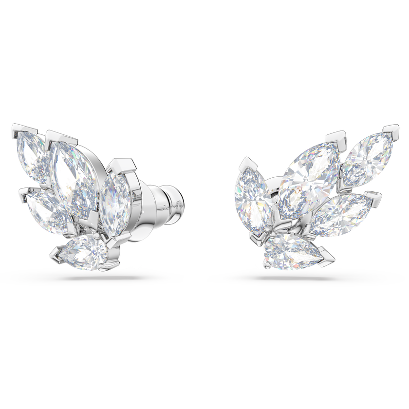 swarovski louison stud earrings  leaf  white  rhodium plated