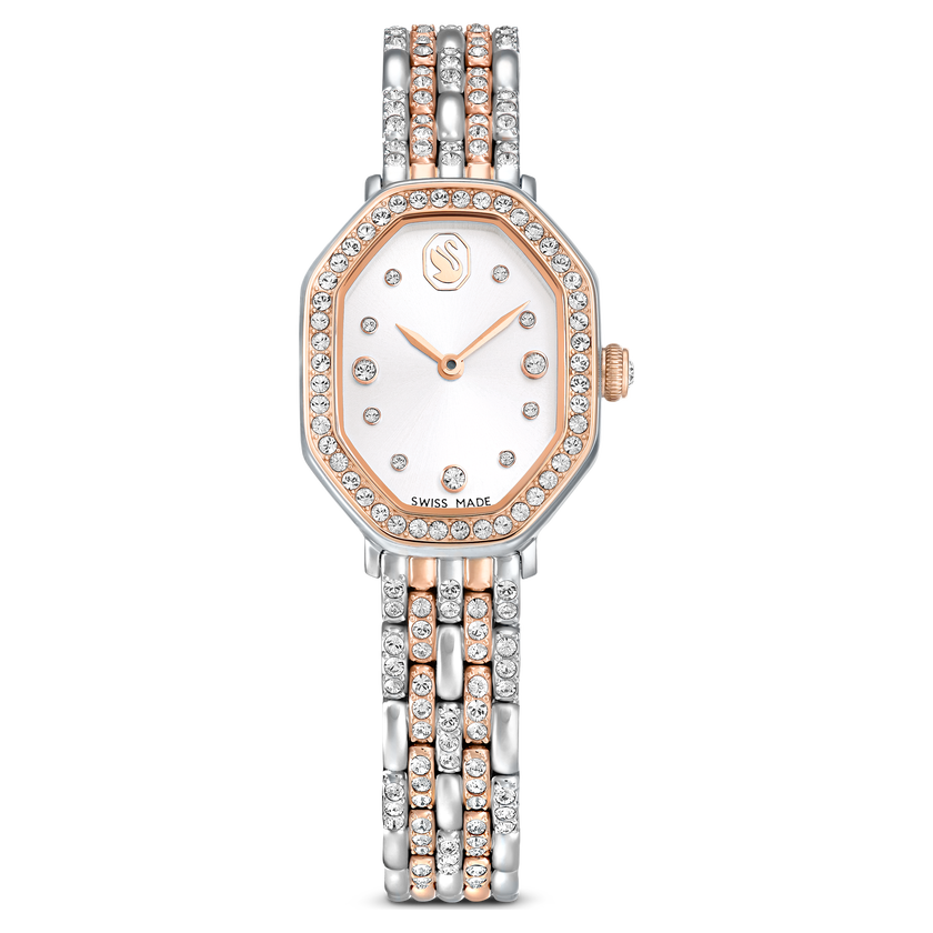 swarovski dextera octagon watch  swiss made  metal bracelet  silver tone  rose gold tone finish