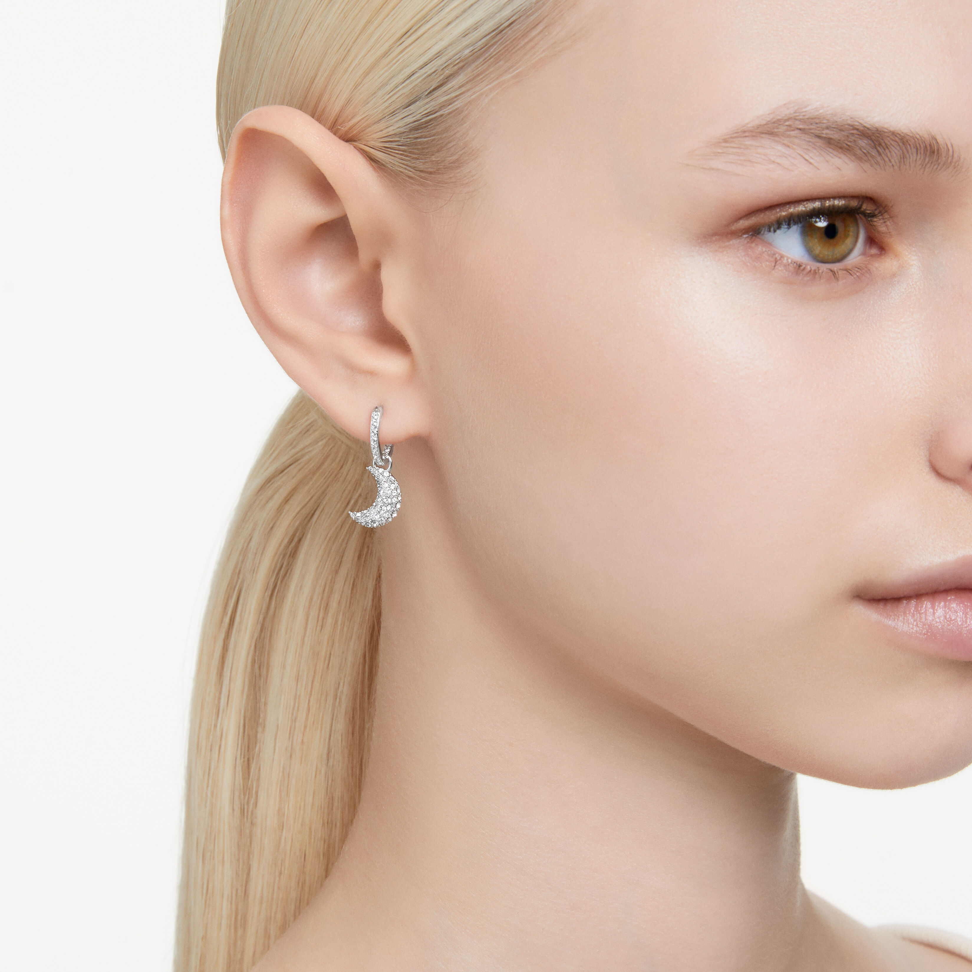 Buy Swarovski Luna drop earrings Moon White Rhodium plated