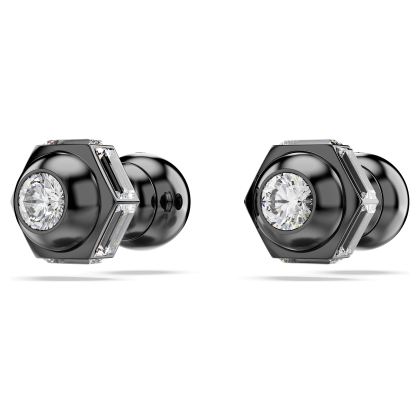 swarovski numina stud earrings  round cut  white  ruthenium plated