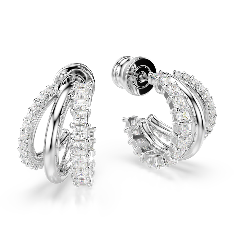 swarovski hyperbola hoop earrings  round cut  mini  white  rhodium plated