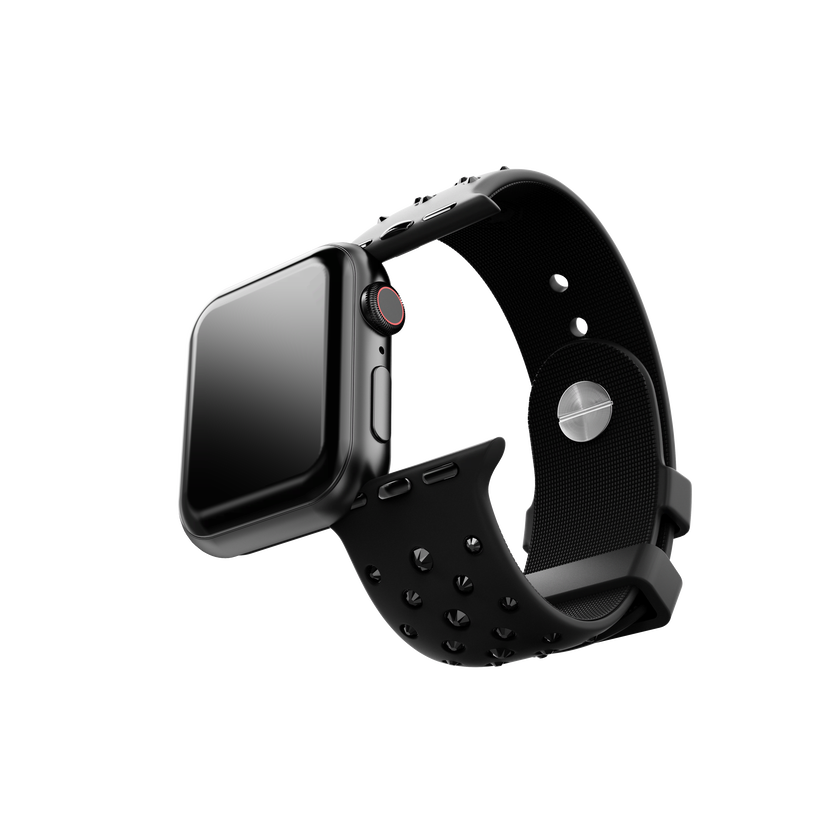 swarovski watch strap  silicone with stitching  black  stainless steel