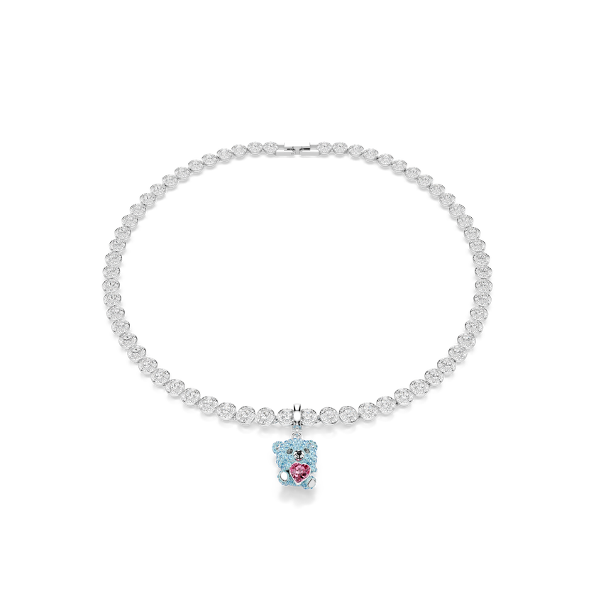 swarovski idyllia charm  mixed cuts  teddy  blue  rhodium plated