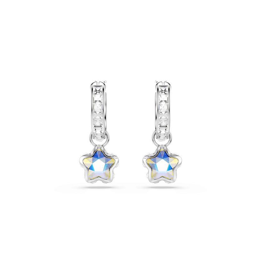 swarovski chroma drop earrings  mixed cuts  star  white  rhodium plated