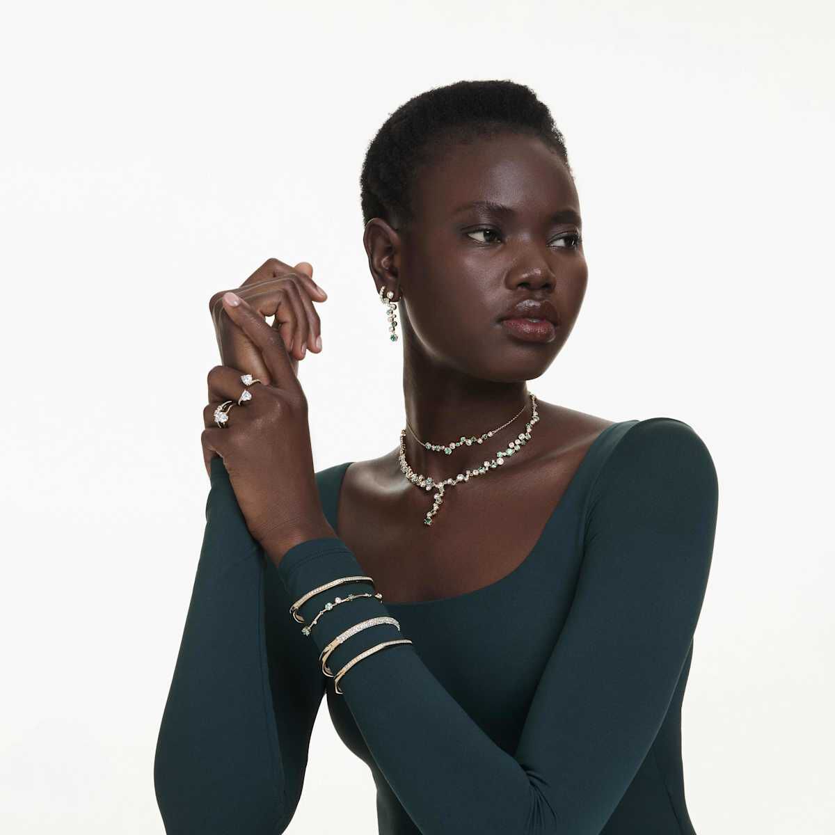 swarovski matrix vittore hoop earrings  round cut  white  gold tone plated