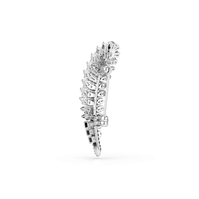 swarovski vienna brooch  mixed cuts  feather  white  rhodium plated