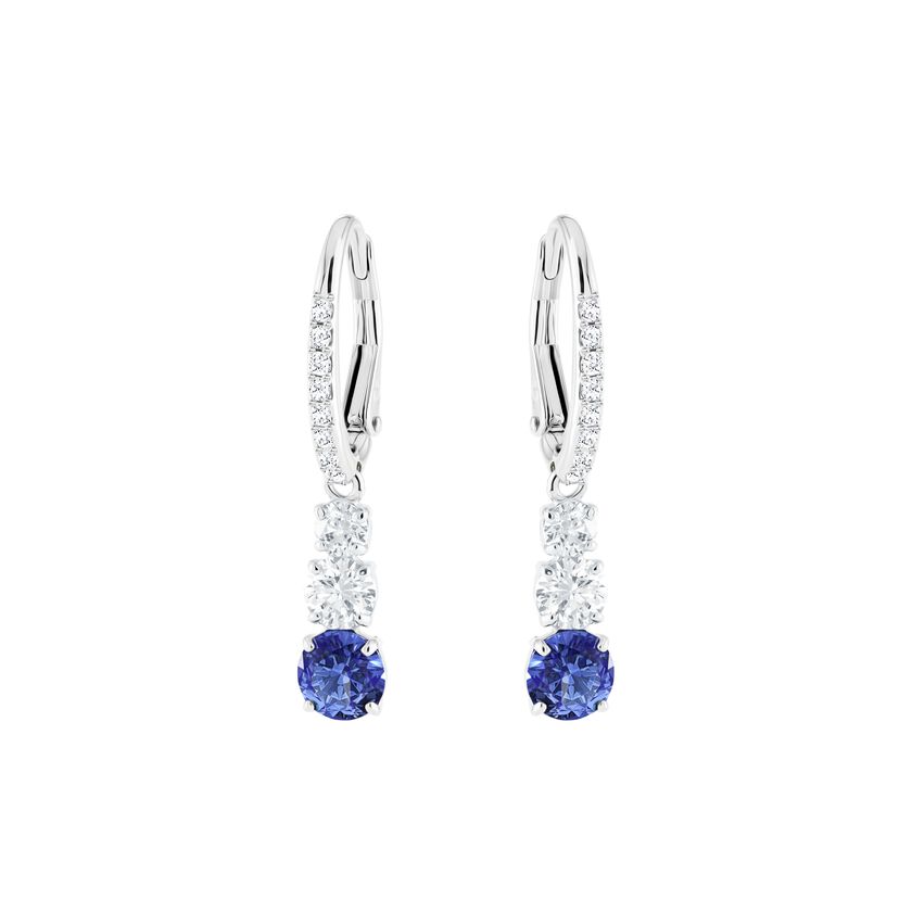 Attract Trilogy Round Pierced Earrings, Blue, Rhodium Plating