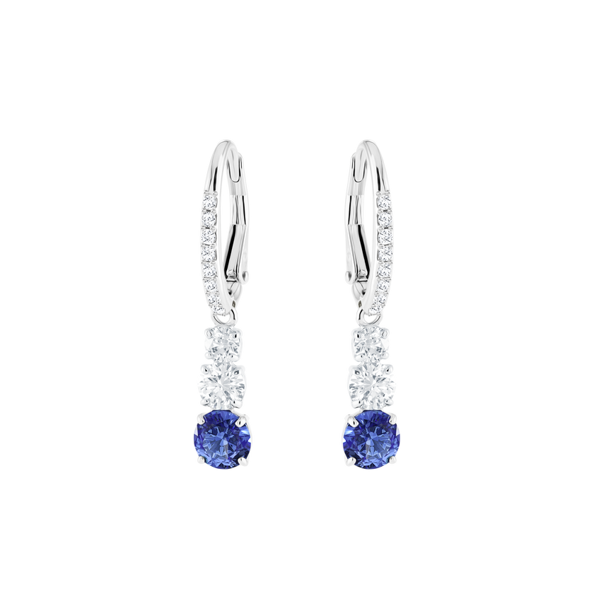 Attract Trilogy Round Pierced Earrings, Blue, Rhodium Plating