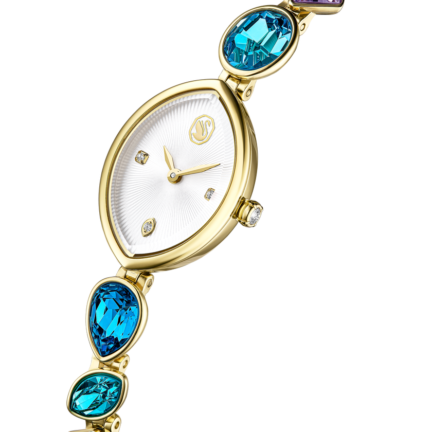 swarovski gema watch  crystal bracelet  gold tone  gold tone finish