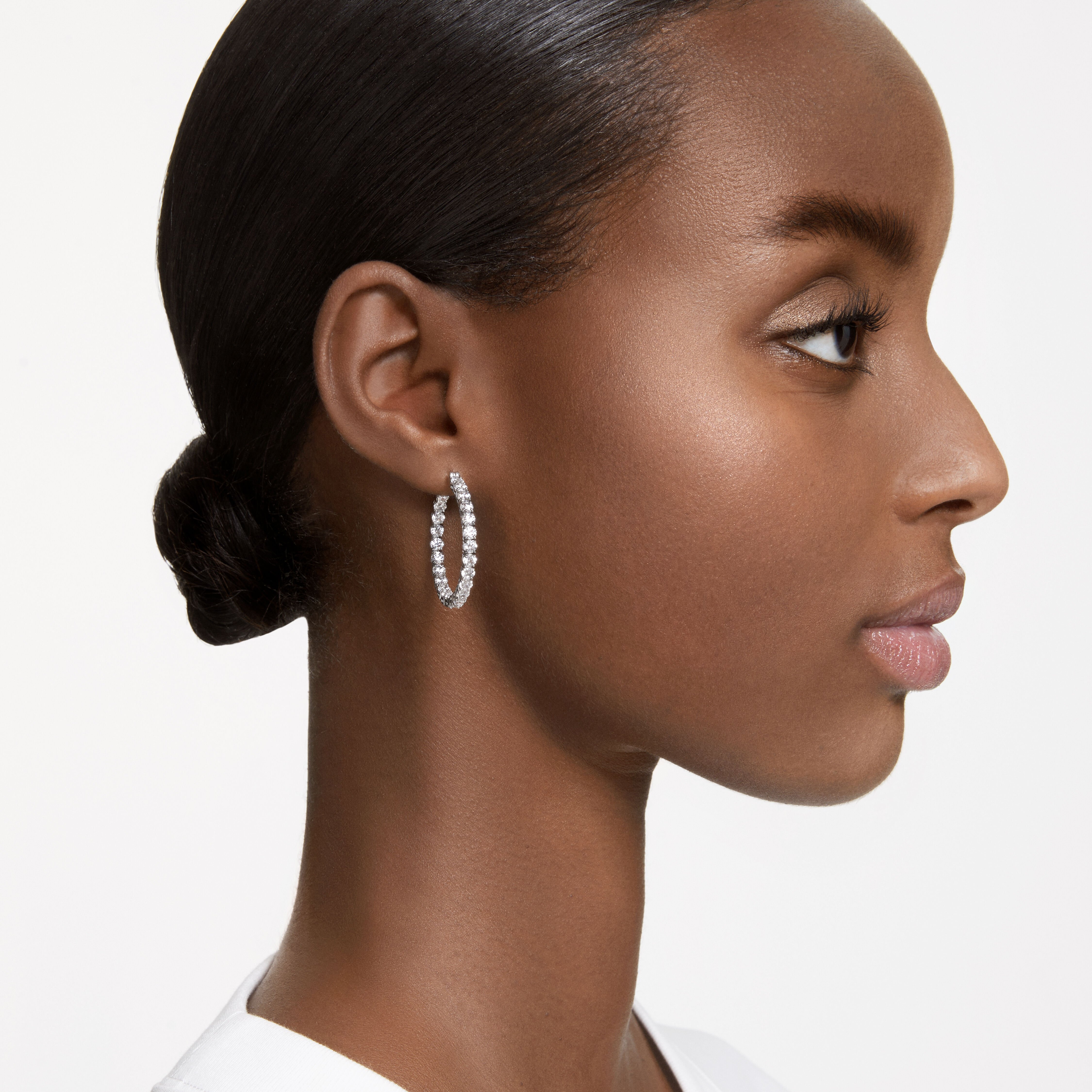 Buy Swarovski Matrix hoop earrings Round cut White Rhodium plated