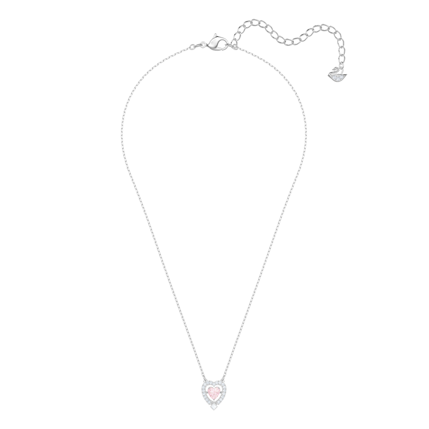 Sparkling Dance Heart Necklace, Pink, Rhodium plating