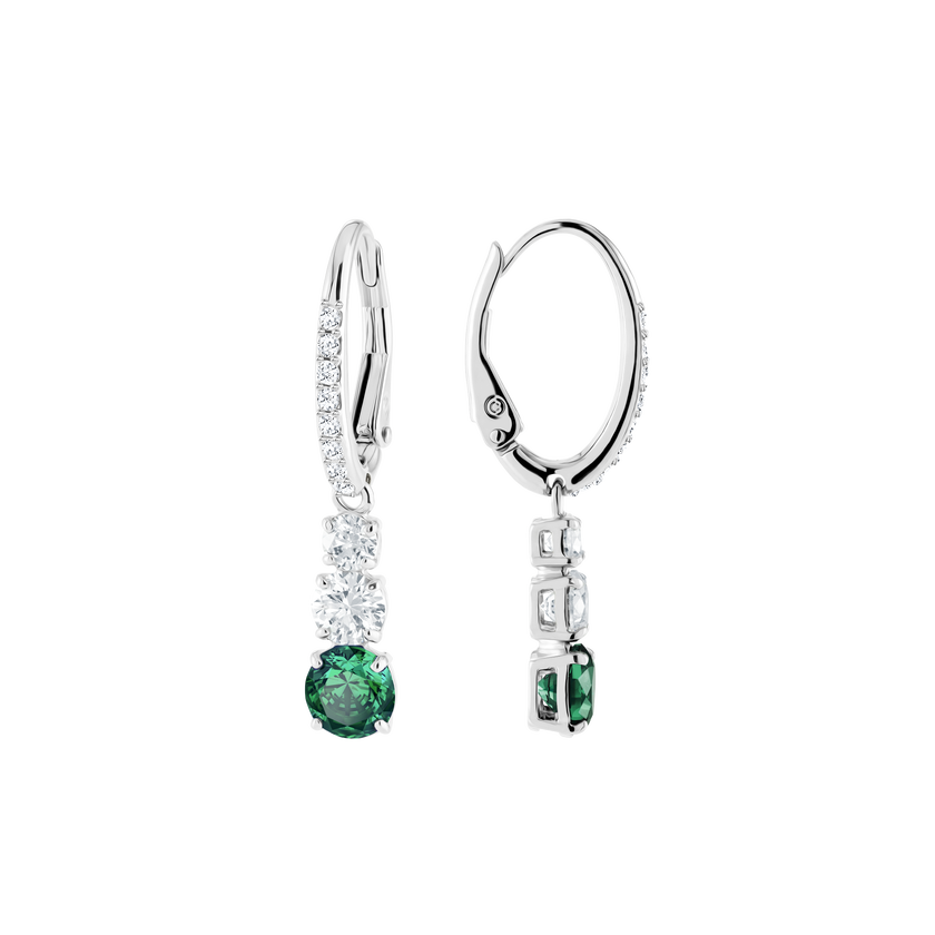 Attract Trilogy Round Pierced Earrings, Green, Rhodium Plating