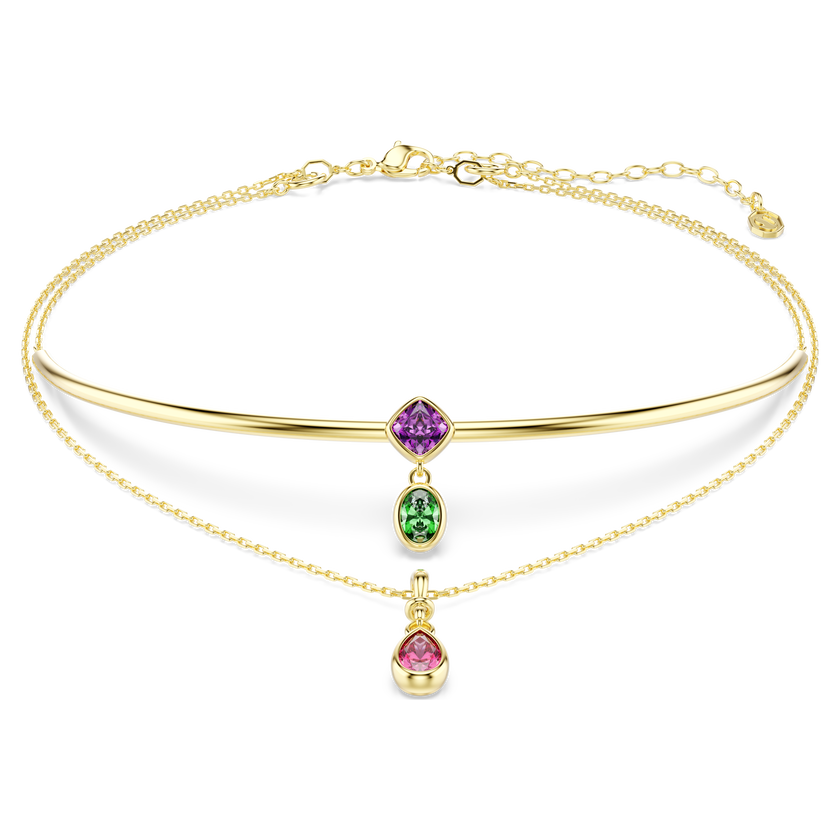 swarovski imber layered necklace  mixed cuts  multicolored  18k gold finish