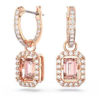 swarovski una drop earrings octagon cut pink rose gold tone plated
