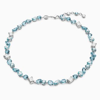Gema necklace, Mixed cuts, Blue, Rhodium plated