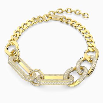 Dextera necklace, Pavé, Statement, Mixed links, Large, White, Gold-tone plated