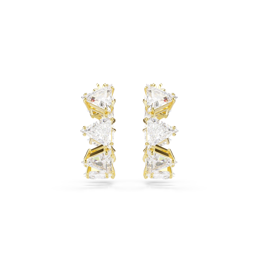 swarovski matrix hoop earrings  triangle cut  triangle  mini  white  18k gold finish