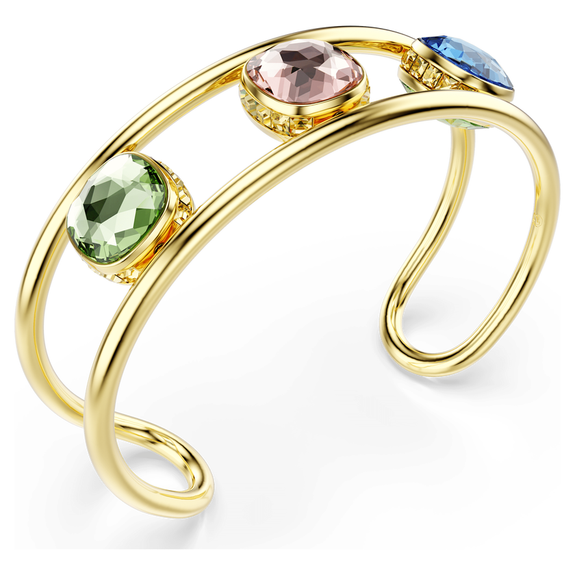 swarovski chroma cuff  cushion cut  green  gold tone plated