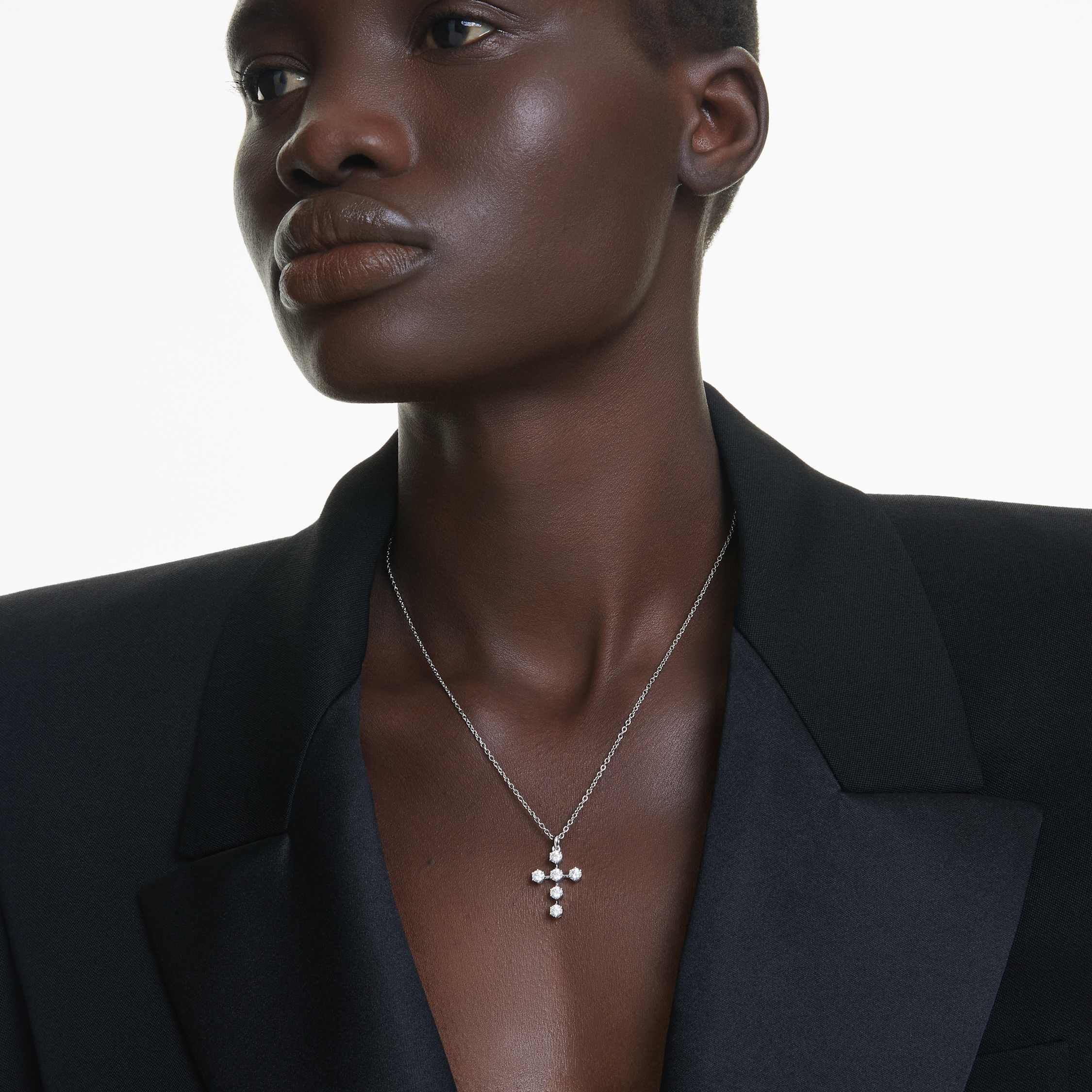 swarovski insigne pendant  round cut  cross  white  rhodium plated