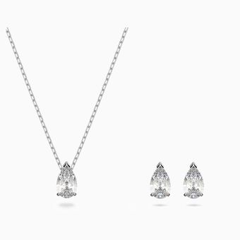 Attract  Pear Set, White, Rhodium plated