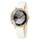 Crystal Lake Watch, Leather Strap, White, Gold Tone