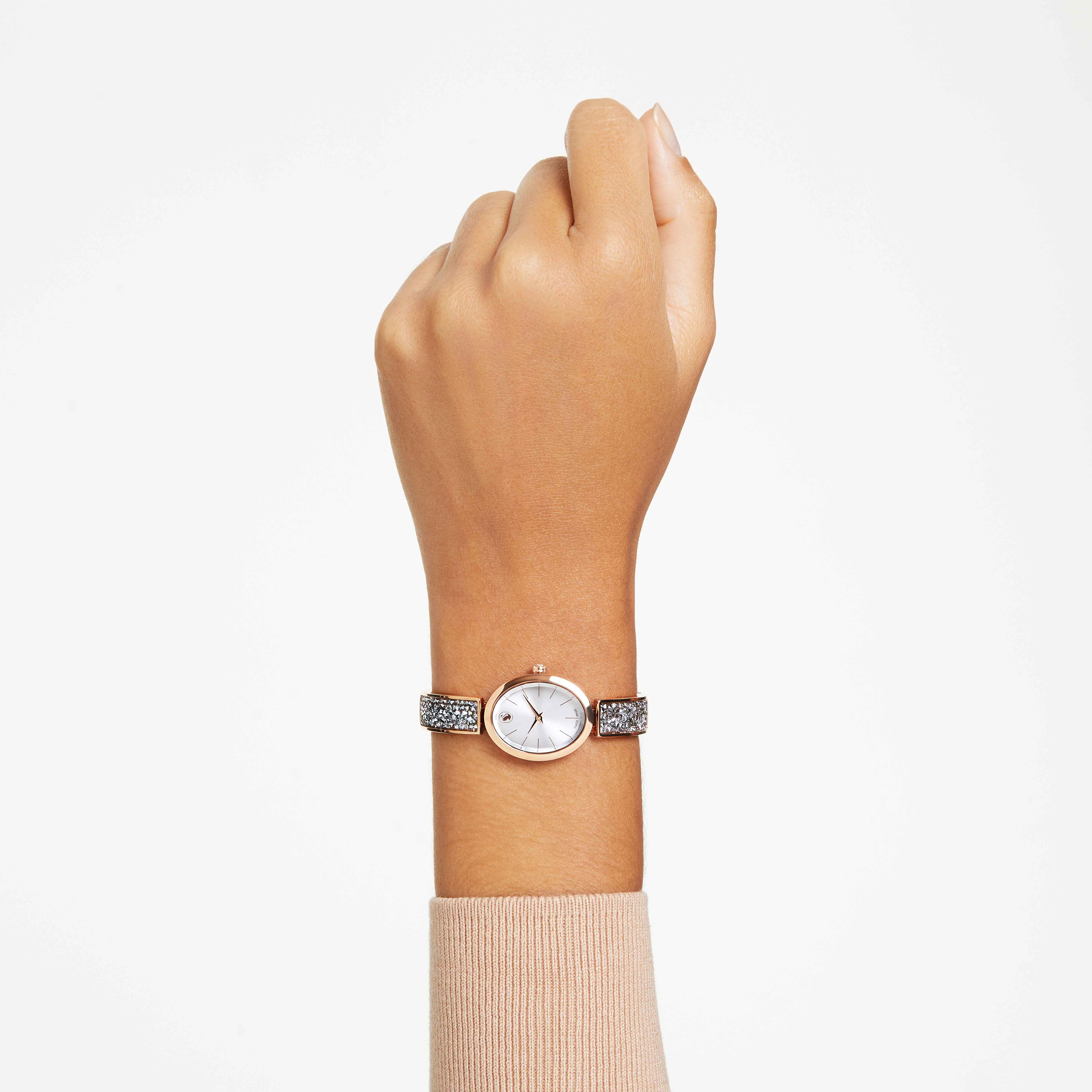 Buy Swarovski Crystal Rock Oval watch Swiss Made Metal bracelet Silver tone Rose gold tone finish