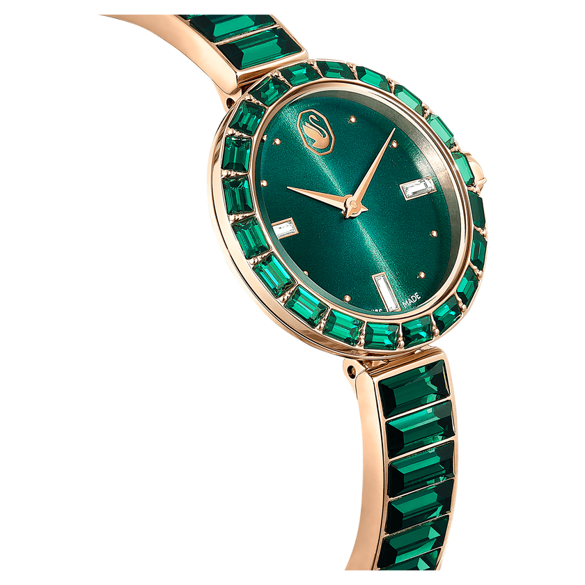 swarovski matrix bangle watch  swiss made  crystal bracelet  green  champagne gold tone finish