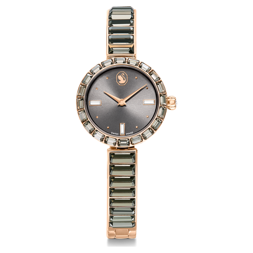 swarovski matrix bangle watch  swiss made  crystal bracelet  gray  rose gold tone finish