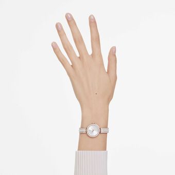 swarovski matrix pearl bangle bangle watch  swiss made  crystal bracelet  white  rose gold tone finish