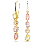 swarovski gema drop earrings  asymmetrical design  mixed cuts  pink  gold tone plated