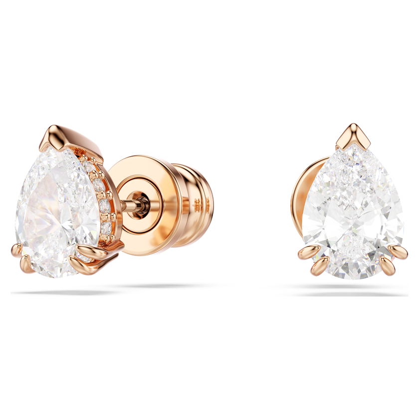 swarovski stilla stud earrings  pear cut  white  rose gold tone plated