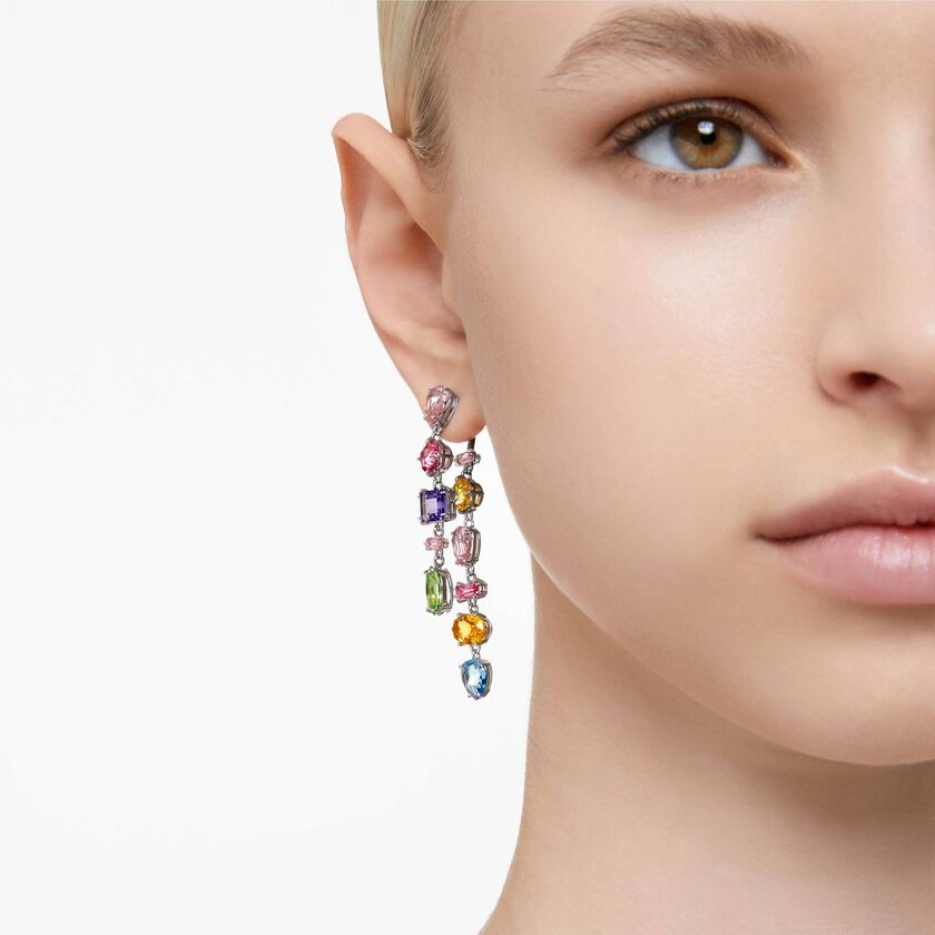 Buy Swarovski Gema drop earrings, Asymmetrical design, Mixed cuts