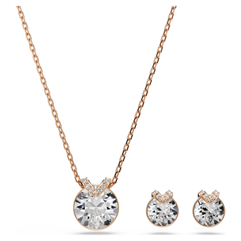 swarovski bella v set  round cut  white  rose gold tone plated