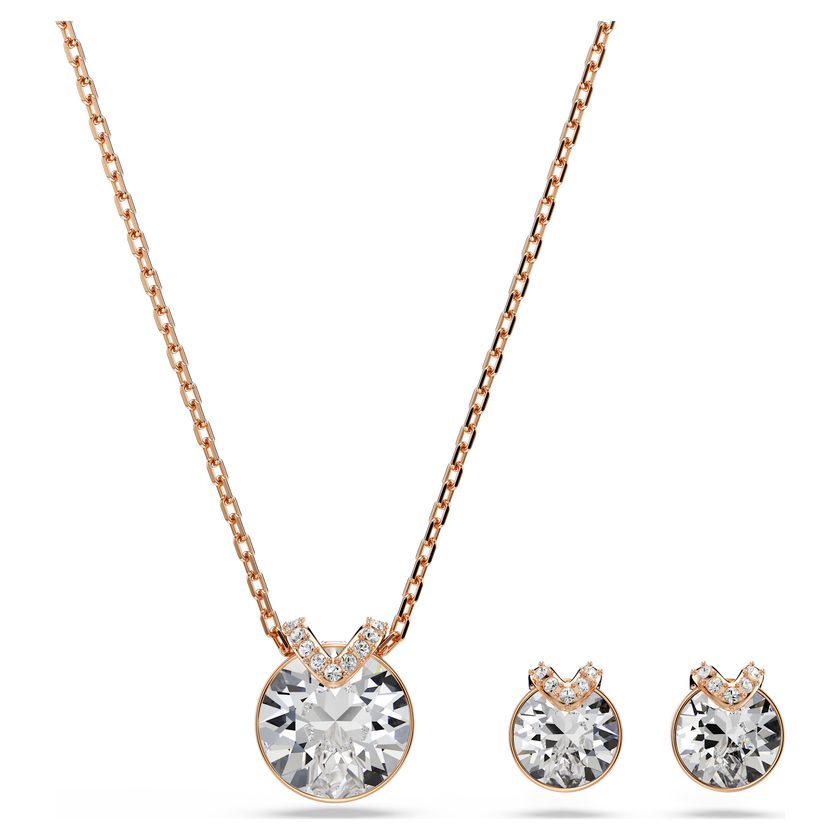 swarovski bella v set  round cut  white  rose gold tone plated