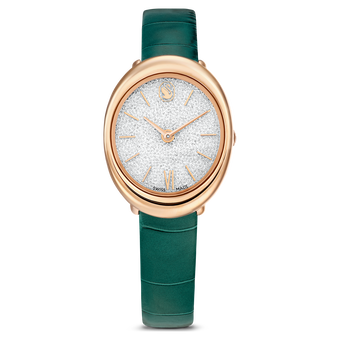 swarovski imber watch swiss made leather strap green rose gold tone finish