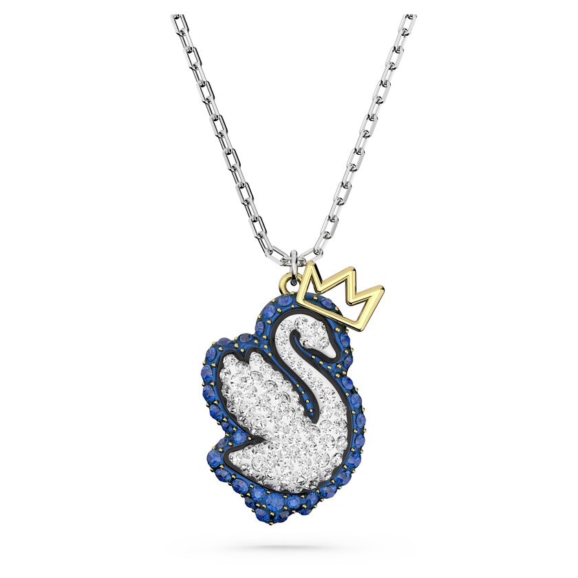 Pop Swan pendant, Swan, Blue, Rhodium plated