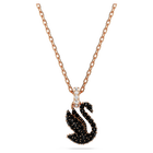 swarovski swan pendant swan small black rose gold tone plated