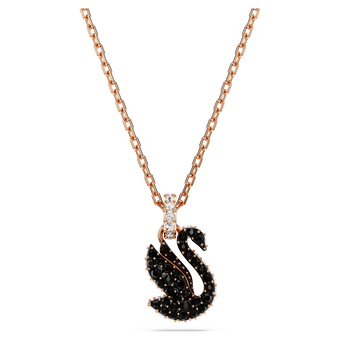 swarovski swan pendant  swan  small  black  rose gold tone plated