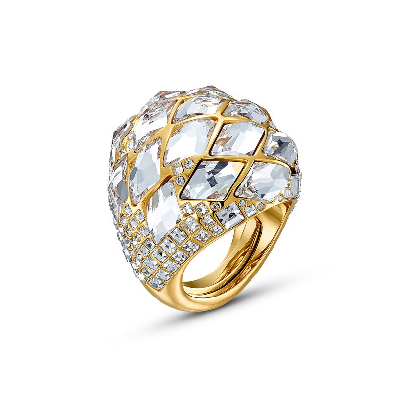 Tropical Ring, White, Gold-tone plated