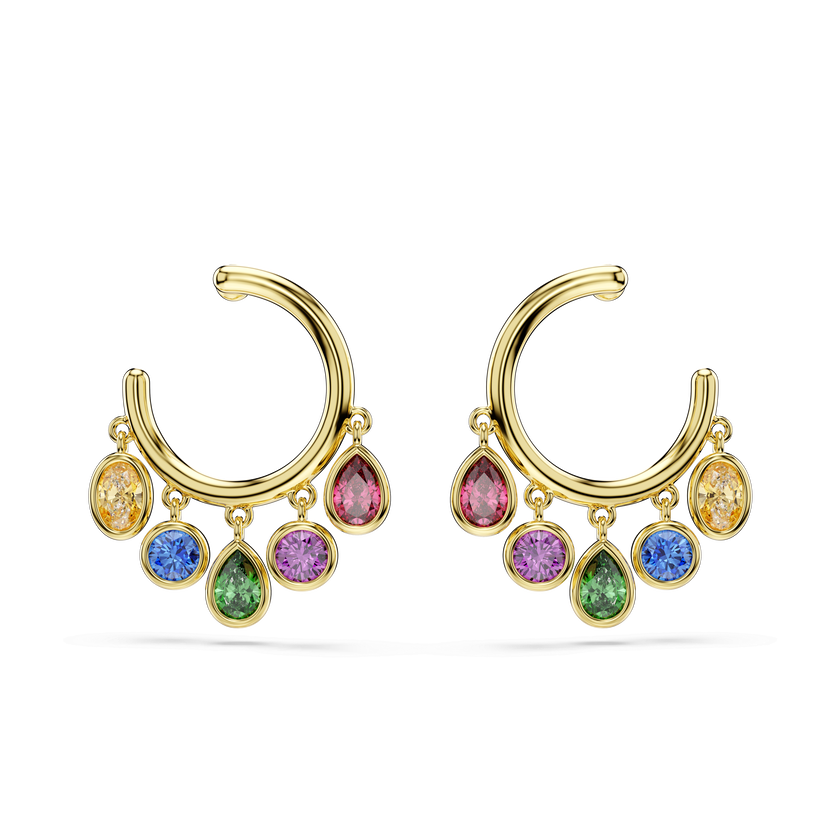 swarovski imber hoop earrings  mixed cuts  multicolored  18k gold finish