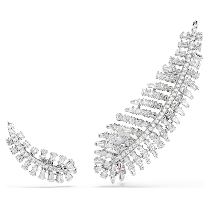 swarovski vienna earrings  mixed cuts  feather  white  rhodium plated