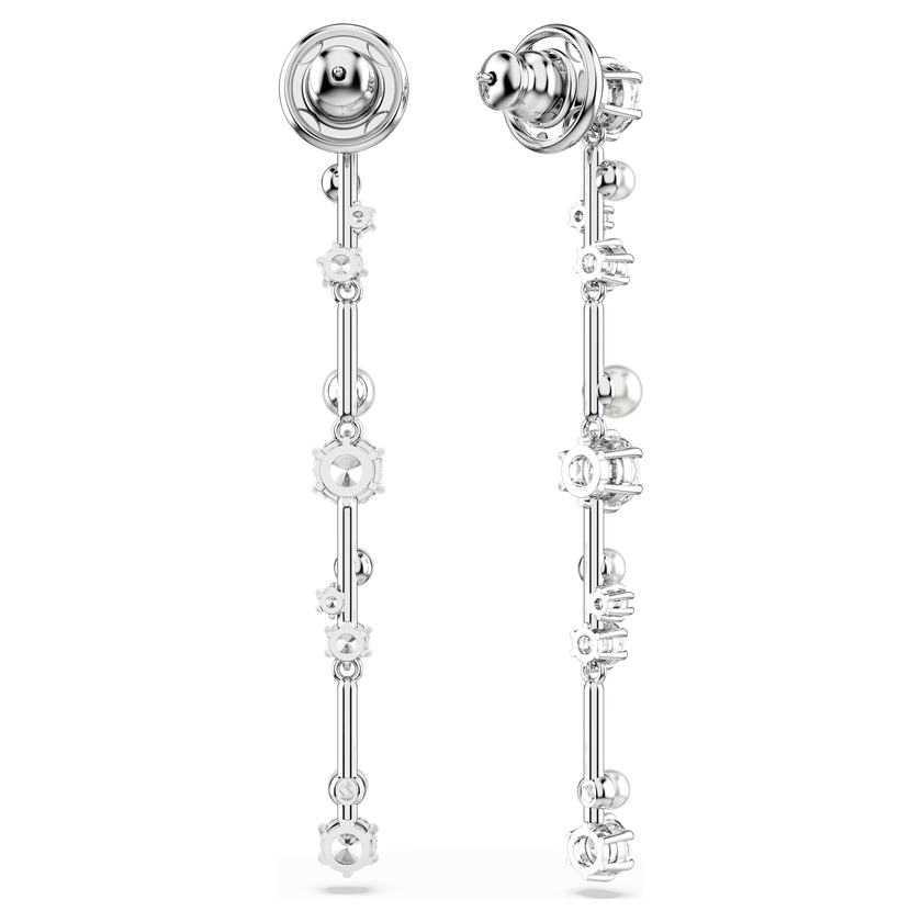 swarovski constella drop earrings  crystal pearl  round cuts  white  rhodium plated