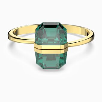 Lucent bangle, Magnetic closure, Oversized crystal, Green, Gold-tone finish