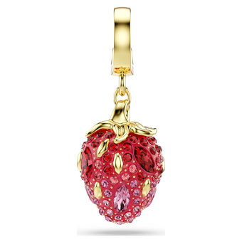 swarovski idyllia charm  mixed cuts  strawberry  red  gold tone plated