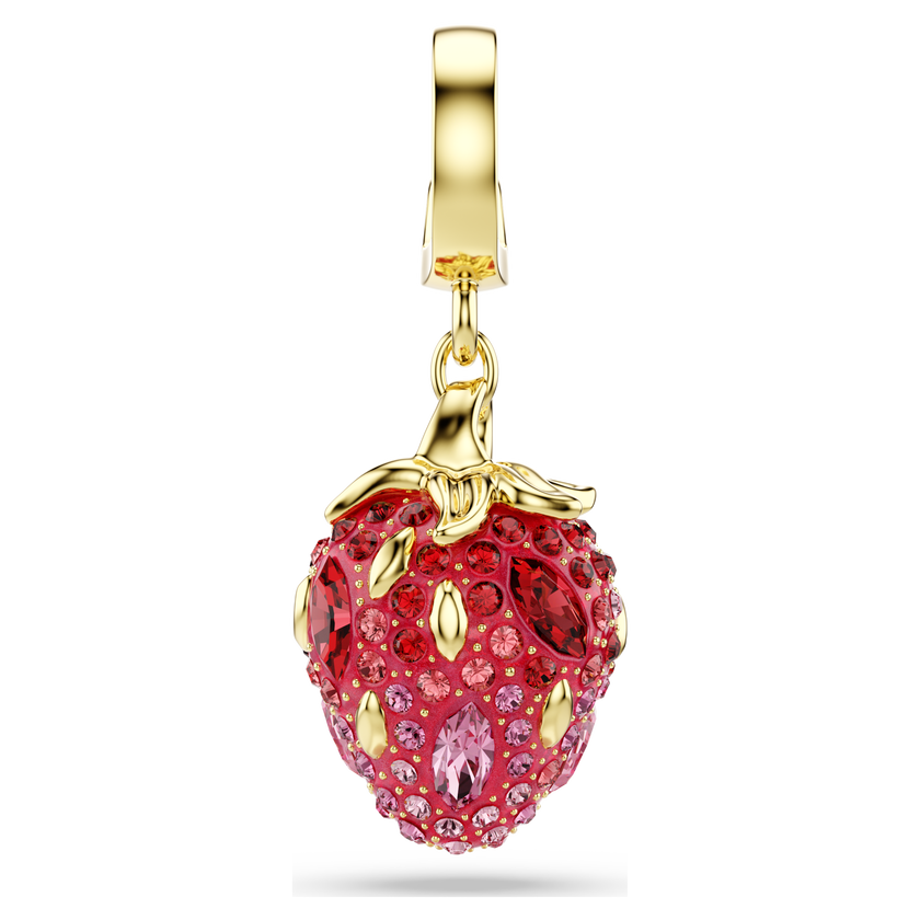 swarovski idyllia charm  mixed cuts  strawberry  red  gold tone plated