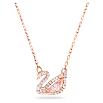 swarovski swan necklace swan pink rose gold tone plated