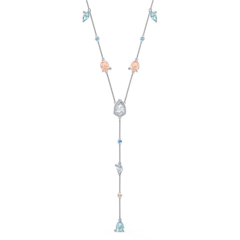 Sunny Y Necklace, Light multi-colored, Rhodium plated