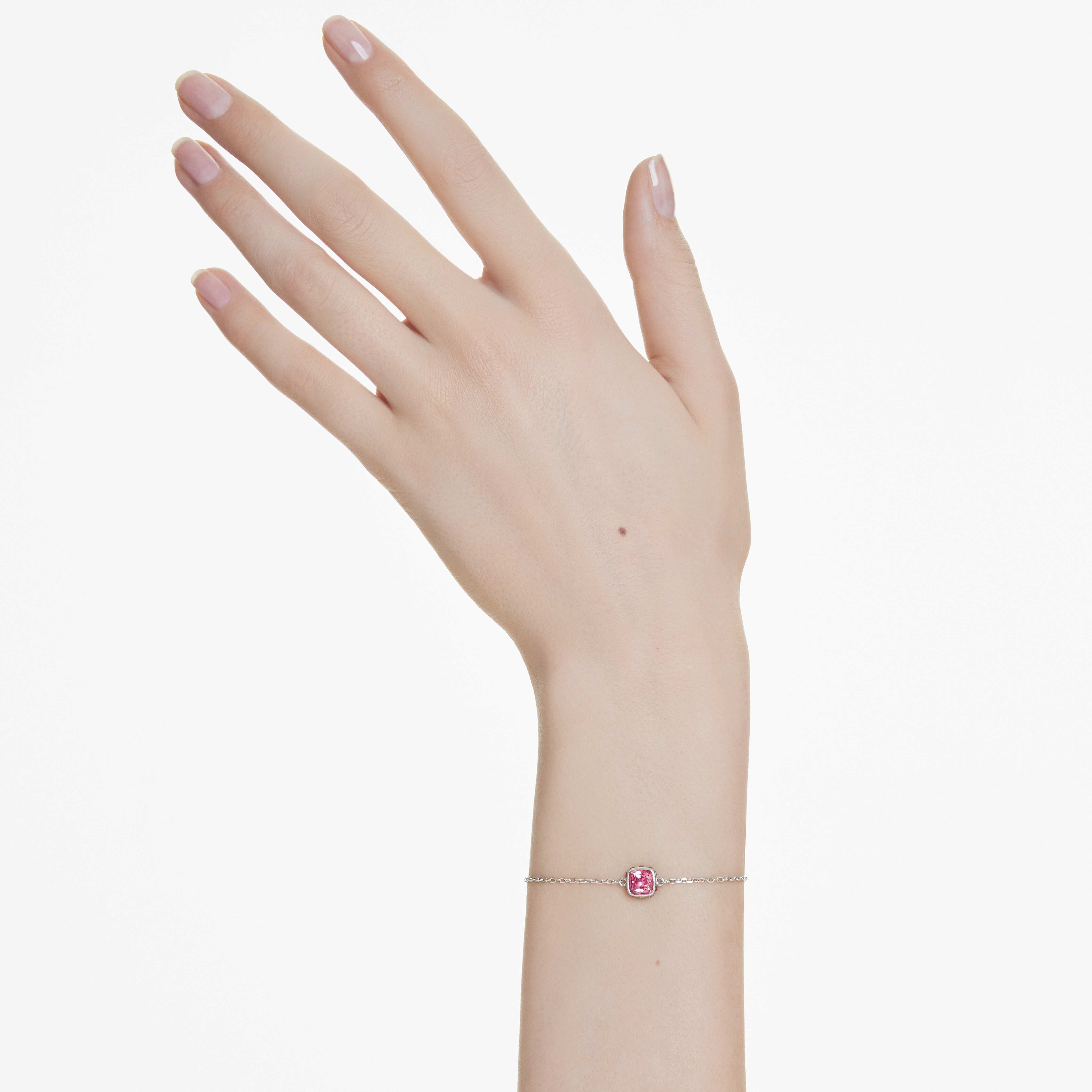 swarovski birthstone bracelet  square cut  october  pink  rhodium plated
