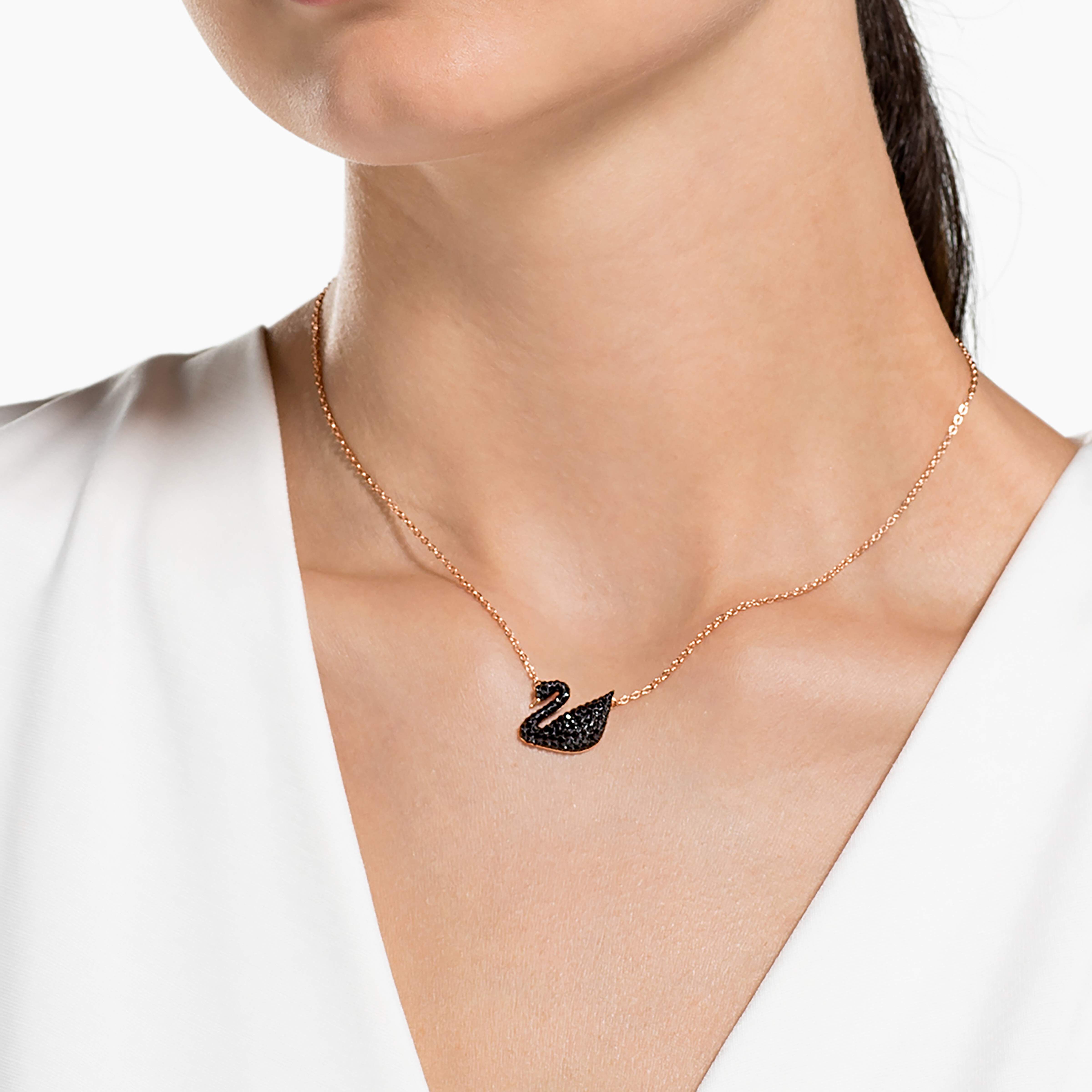 Black swarovski swan necklace deals