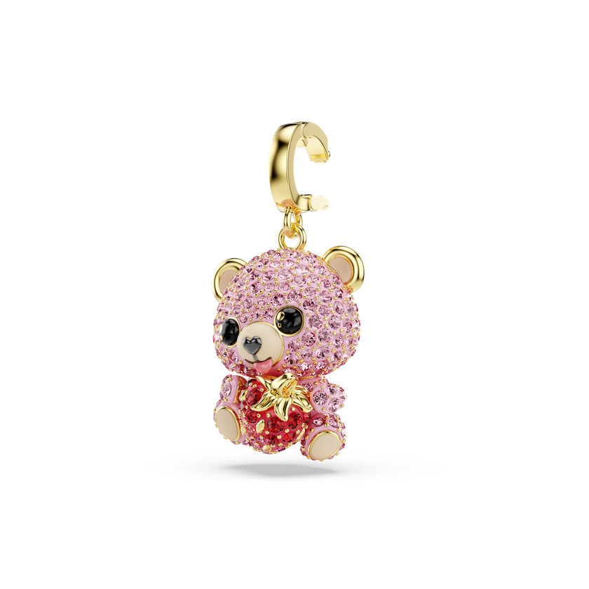 swarovski idyllia charm  mixed cuts  teddy  pink  gold tone plated